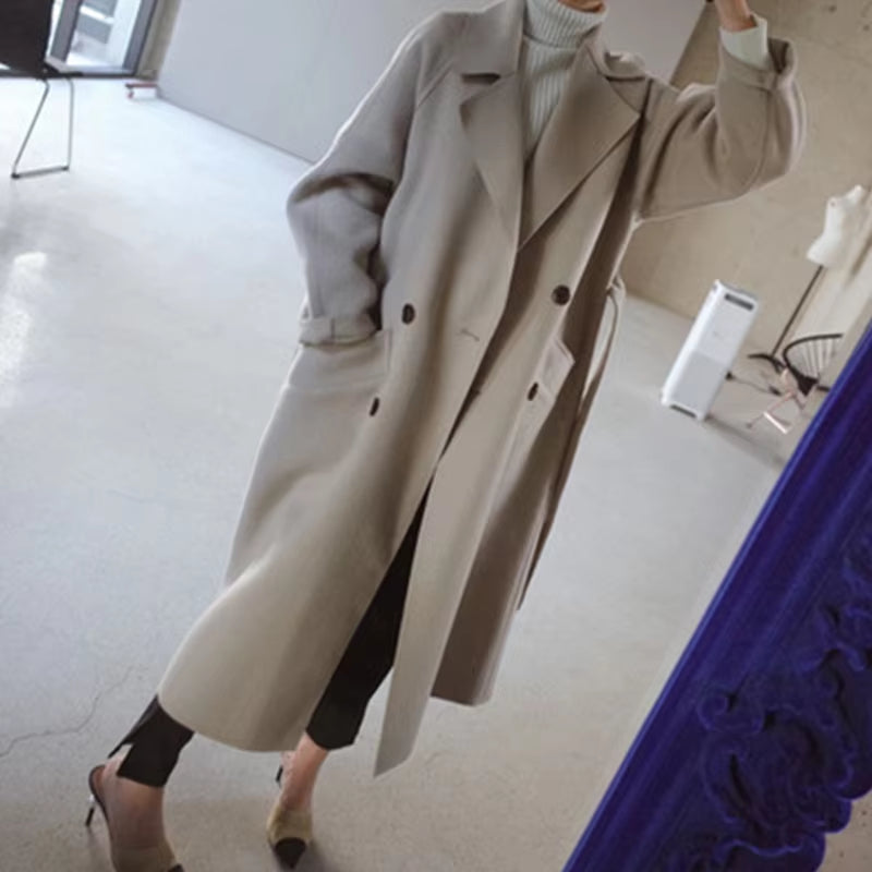 Women Winter Coats 2023 Autumn and Winter New Femmes Women'S Solid Color Lapel Loose Long Double-Sided Wool Coat Female Jas