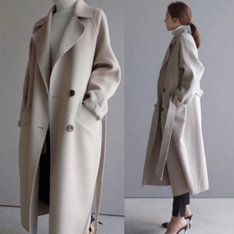 Women Winter Coats 2023 Autumn and Winter New Femmes Women'S Solid Color Lapel Loose Long Double-Sided Wool Coat Female Jas