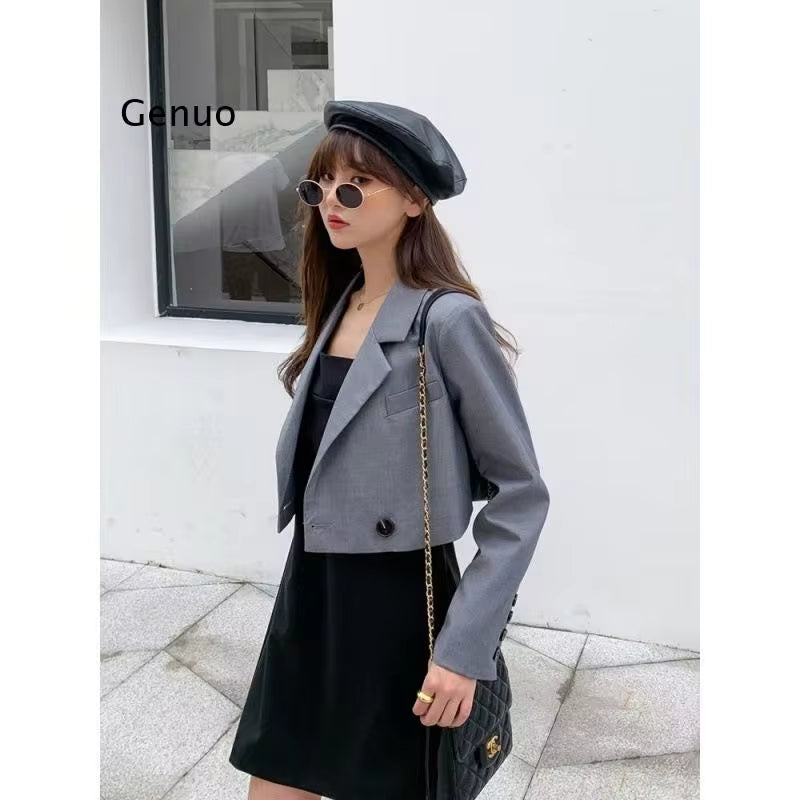 Women Jackets Long Sleeve 2021 Spring Vintage Jk Suits with Buttons Outerwear Crop Suit Jackets for Women