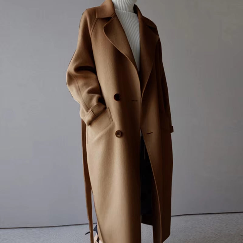 Women Winter Coats 2023 Autumn and Winter New Femmes Women'S Solid Color Lapel Loose Long Double-Sided Wool Coat Female Jas