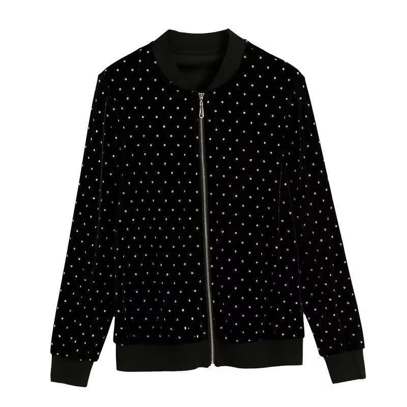 New 5XL Long Sleeve Thin Basic Jacket Female Bomber Zipper Baseball Jackets Gold Velvet Black Women Jackets