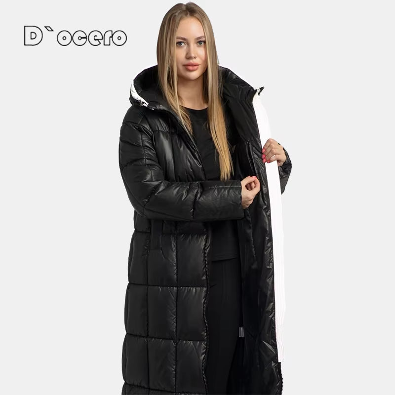 2022 New Women Winter Coats Simple Fashion X-Long down Jacket Female Parka Warm Large Size Quilted Hooded Outerwear