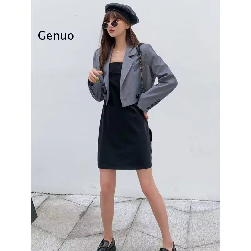 Women Jackets Long Sleeve 2021 Spring Vintage Jk Suits with Buttons Outerwear Crop Suit Jackets for Women