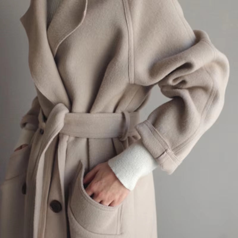 Women Winter Coats 2023 Autumn and Winter New Femmes Women'S Solid Color Lapel Loose Long Double-Sided Wool Coat Female Jas