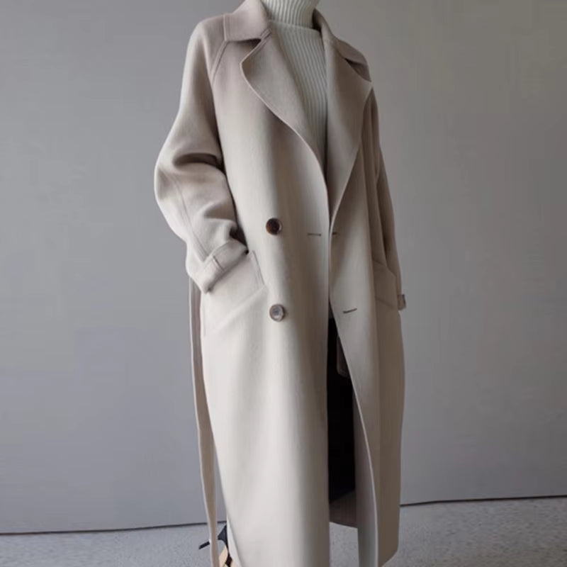 Women Winter Coats 2023 Autumn and Winter New Femmes Women'S Solid Color Lapel Loose Long Double-Sided Wool Coat Female Jas