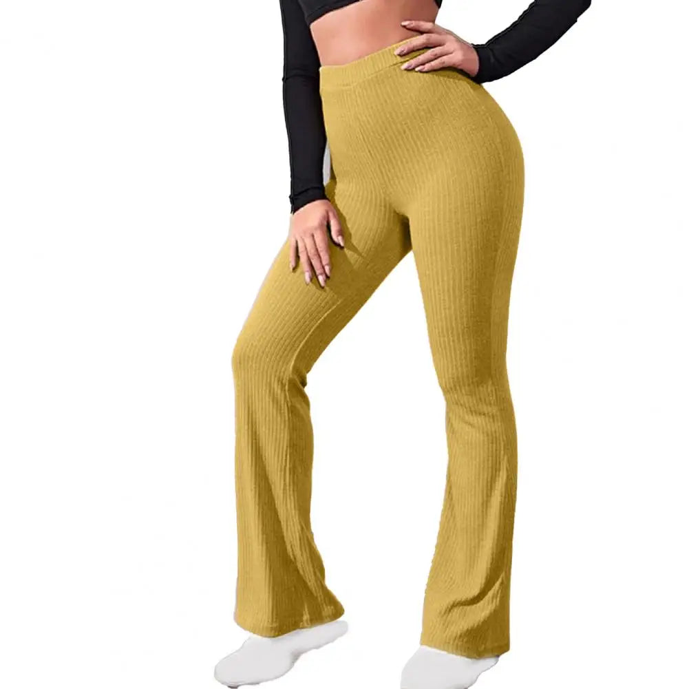 Black Knitted Long Trousers 2021 New Women Stretch Flare Pants Solid Color High Waist Skinny Casual Pants Streetwear