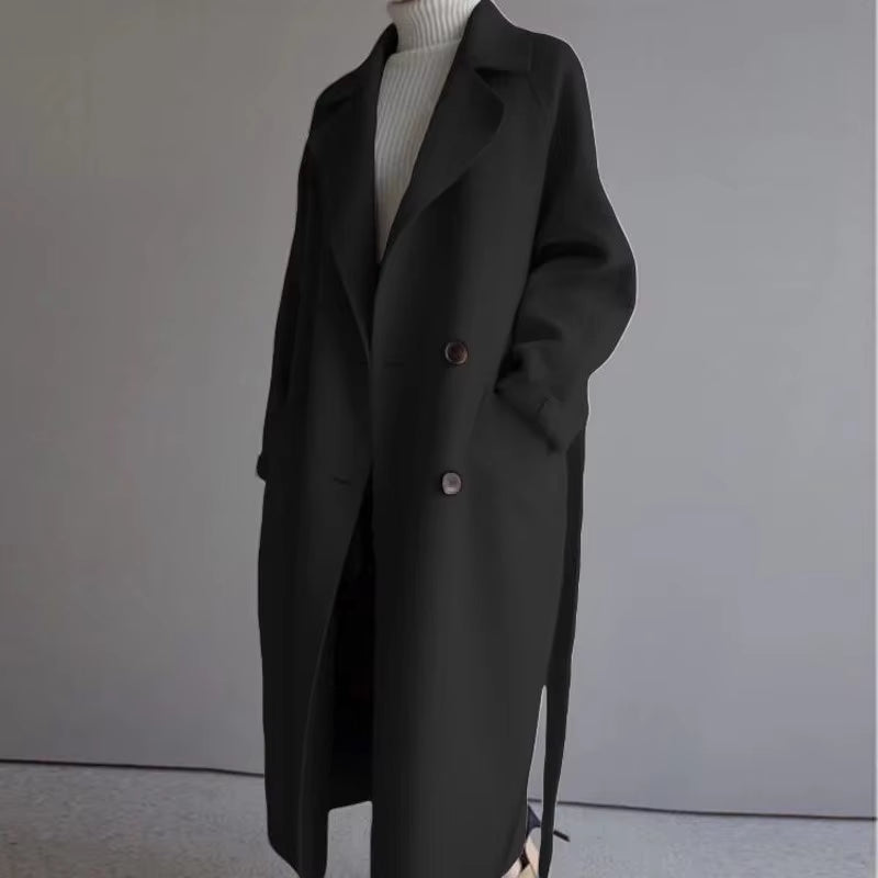 Women Winter Coats 2023 Autumn and Winter New Femmes Women'S Solid Color Lapel Loose Long Double-Sided Wool Coat Female Jas