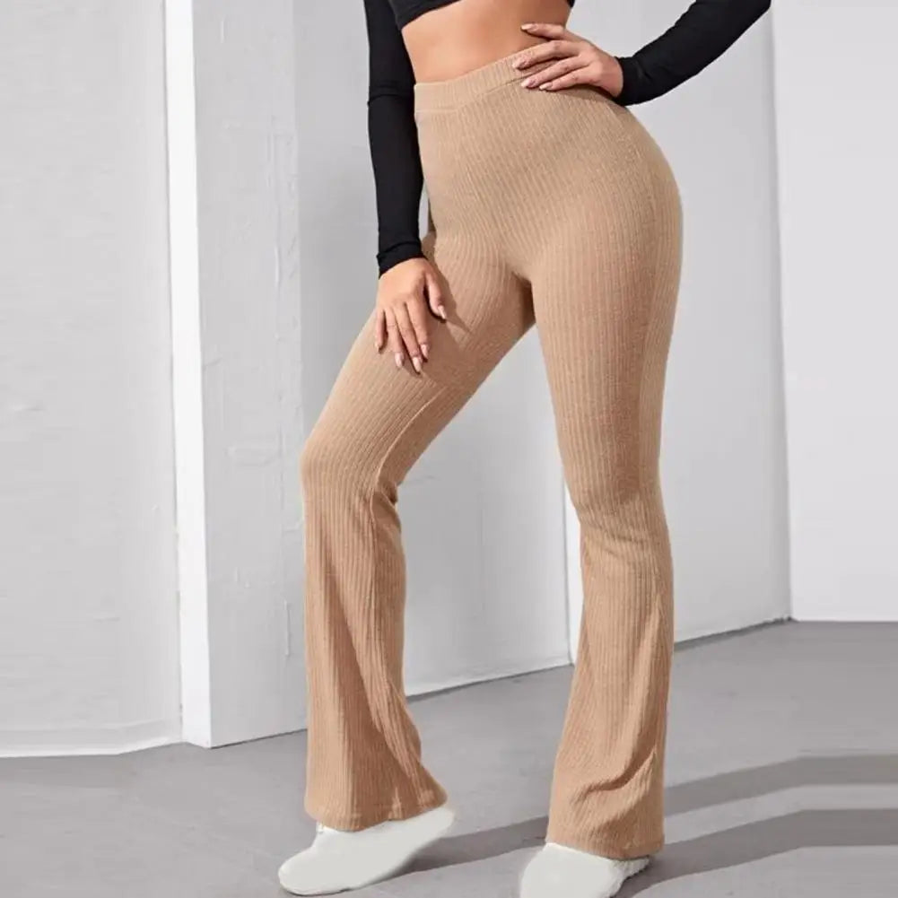 Black Knitted Long Trousers 2021 New Women Stretch Flare Pants Solid Color High Waist Skinny Casual Pants Streetwear