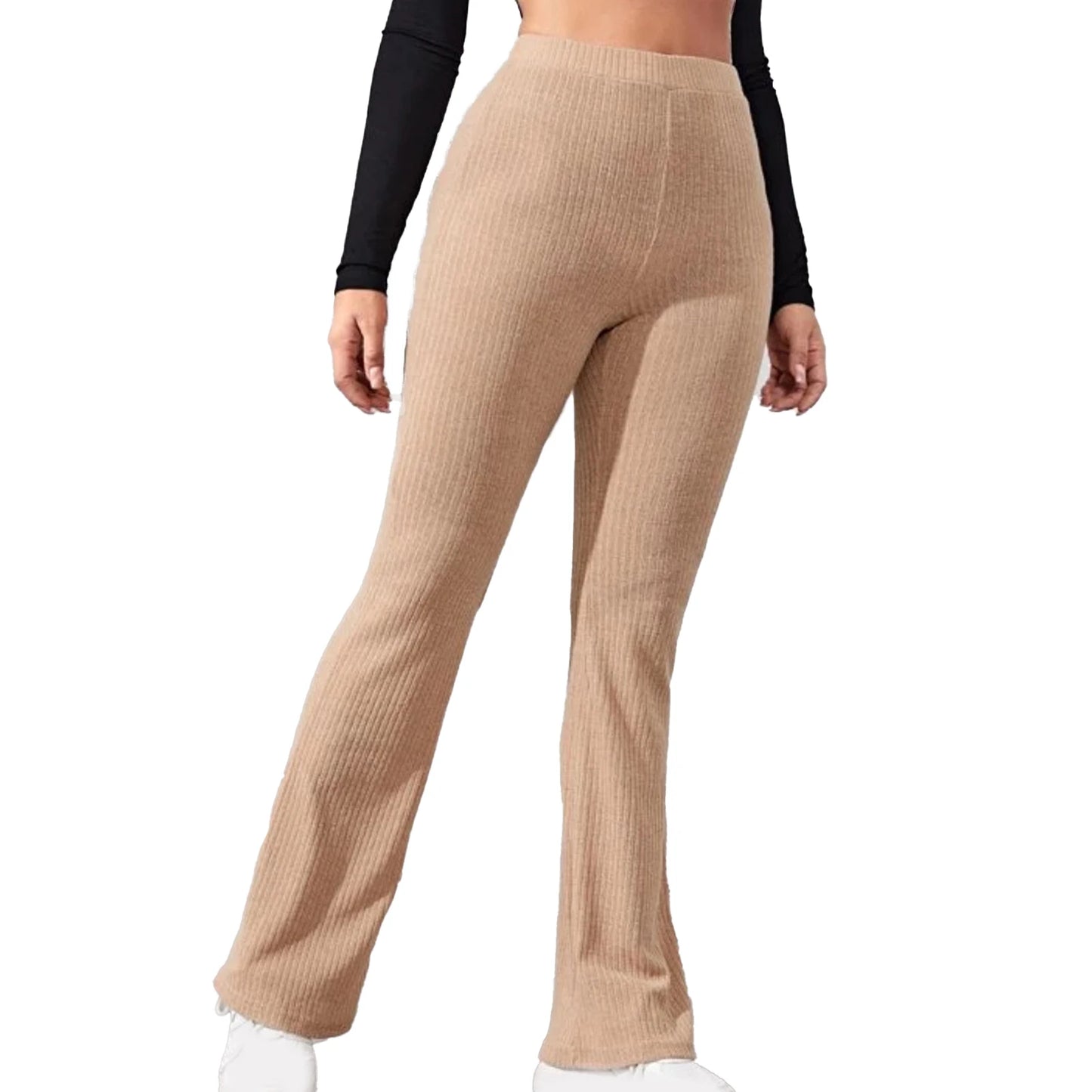 Black Knitted Long Trousers 2021 New Women Stretch Flare Pants Solid Color High Waist Skinny Casual Pants Streetwear